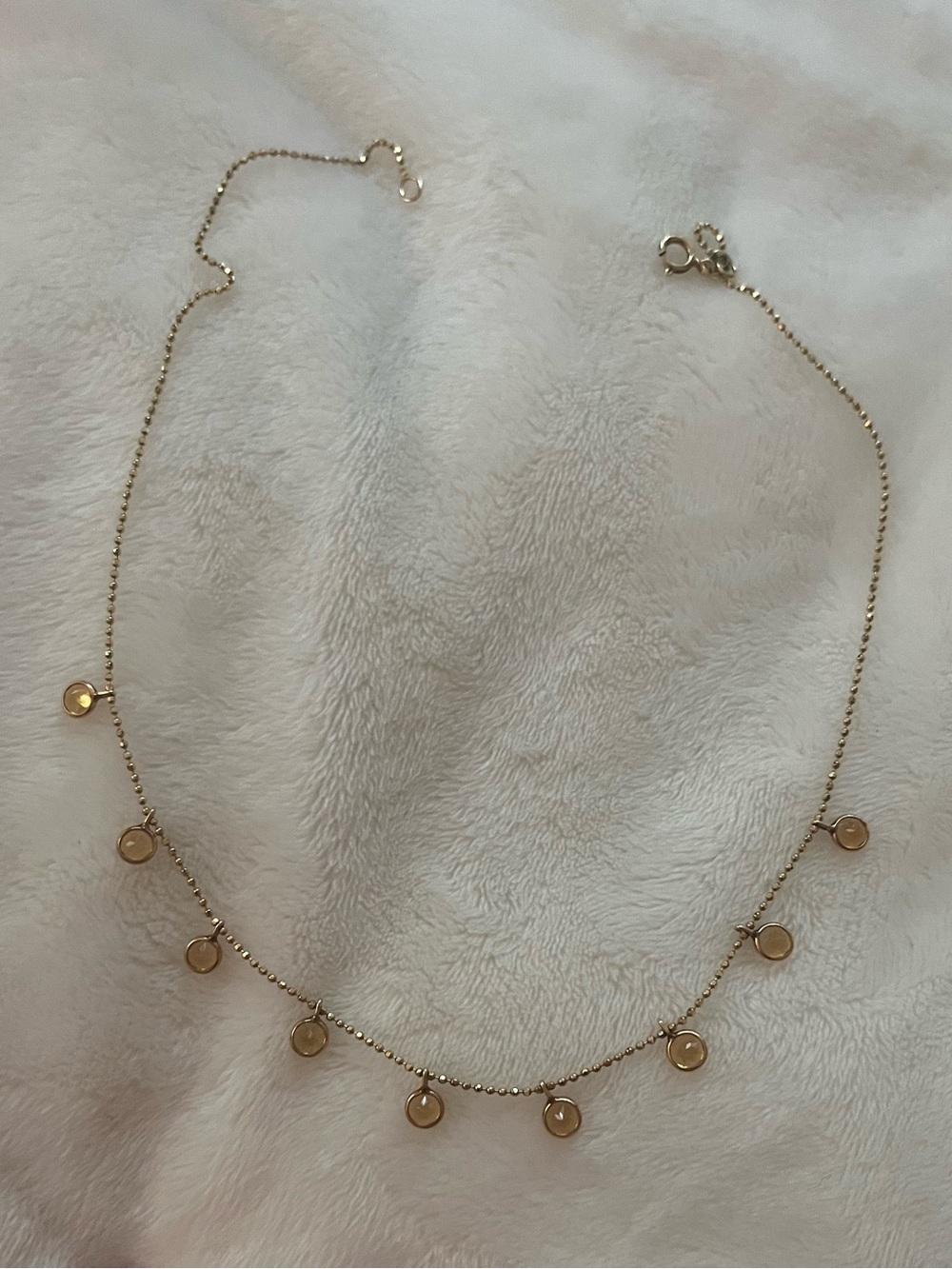 14K gold beaded citrine station necklace
